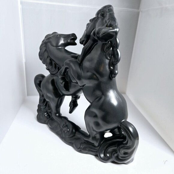 Black Ceramic Fighting Stallions Signed 1982 Mid-Century Modern Studio Art - Picture 4 of 6